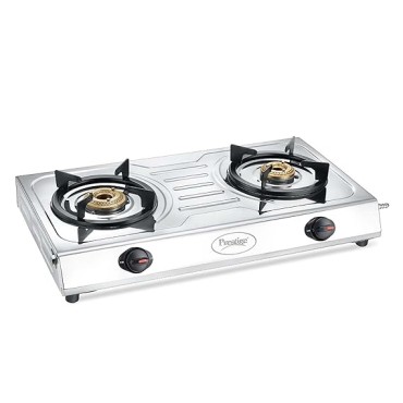 Prestige Prime LP Gas Stove with 2 Brass Burners(Stainless Steel, Silver, Manual)